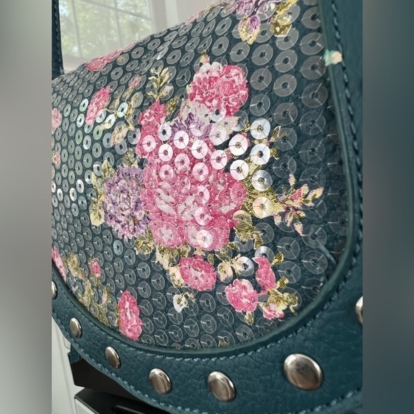 CANDIES Vegan Leather Pink Purple Rose Sequins Studded Mini Crossbody Purse Bag - Picture 7 of 14